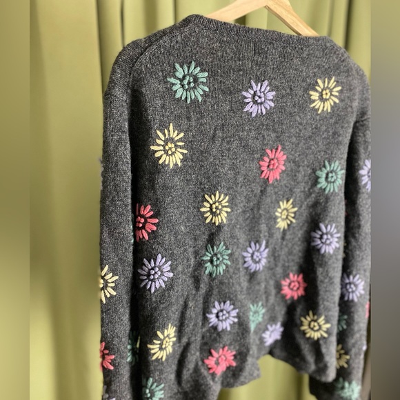 Floral Embroidered Vintage ZipUp Wool Sweater - Picture 6 of 7